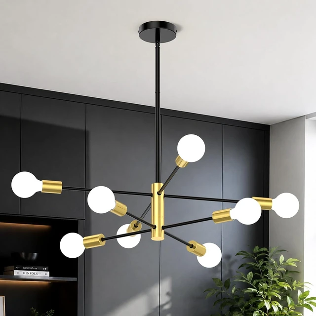 Main image of Phaosio Sputnik Chandelier 8-Light, Mid Century Modern Height Adjustable Ceiling Light Fixture for Dining Room, Kitchen Island, Living Room,Bedroom-Black and Gold