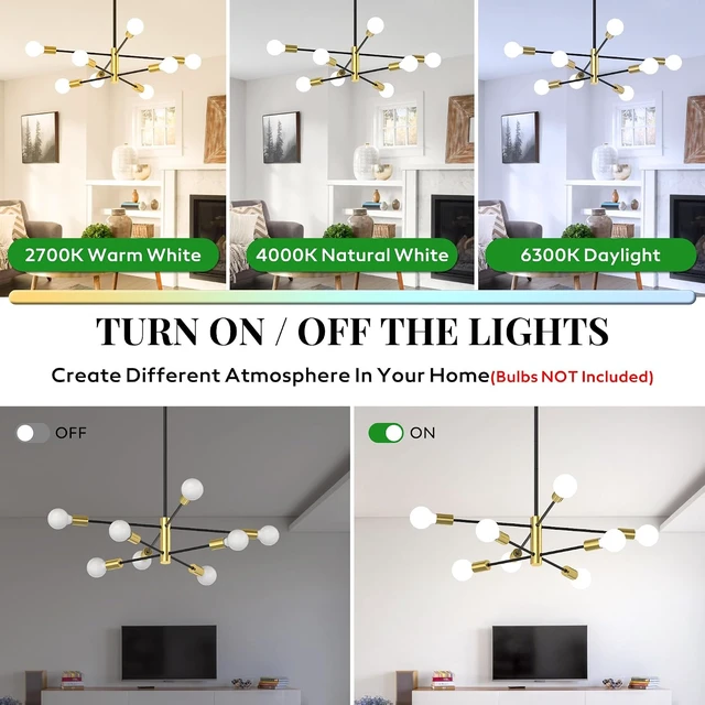 Alt view image 5 of 7 - Phaosio Sputnik Chandelier 8-Light, Mid Century Modern Height Adjustable Ceiling Light Fixture for Dining Room, Kitchen Island, Living Room,Bedroom-Black and Gold
