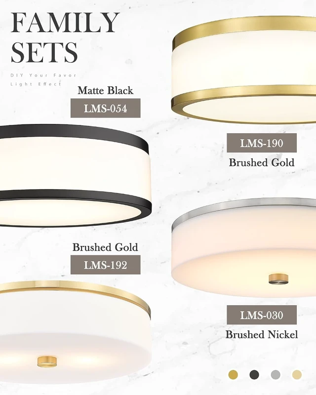 Alt view image 7 of 7 - LMS Modern Flush Mount Ceiling Light, 16" Large Light Fixtures Ceiling in Brushed Nickel, 2- Light Flush Mount Light Fixture with Drum White Acrylic Shade, Dimmable, LMS-030