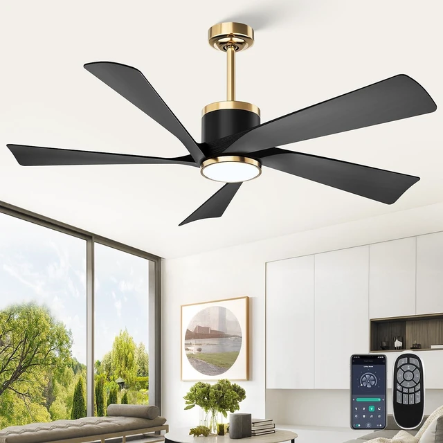 Main image of TXCSLY 52" Modern Black Gold Ceiling Fan with Light & Remote Indoor/Outdoor