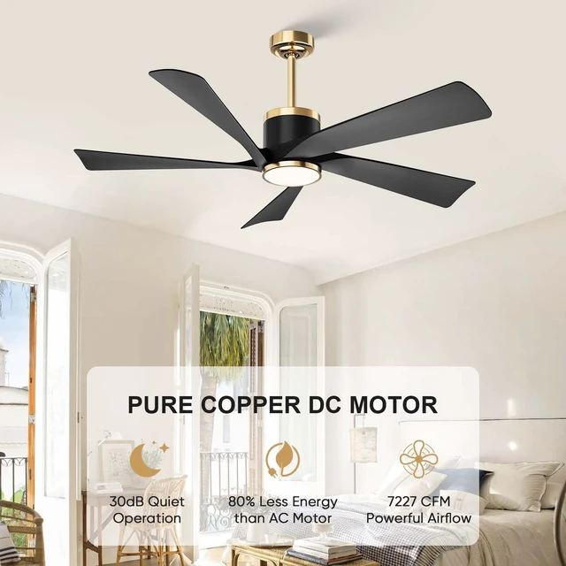 Alt view image 2 of 7 - TXCSLY 52" Modern Black Gold Ceiling Fan with Light & Remote Indoor/Outdoor