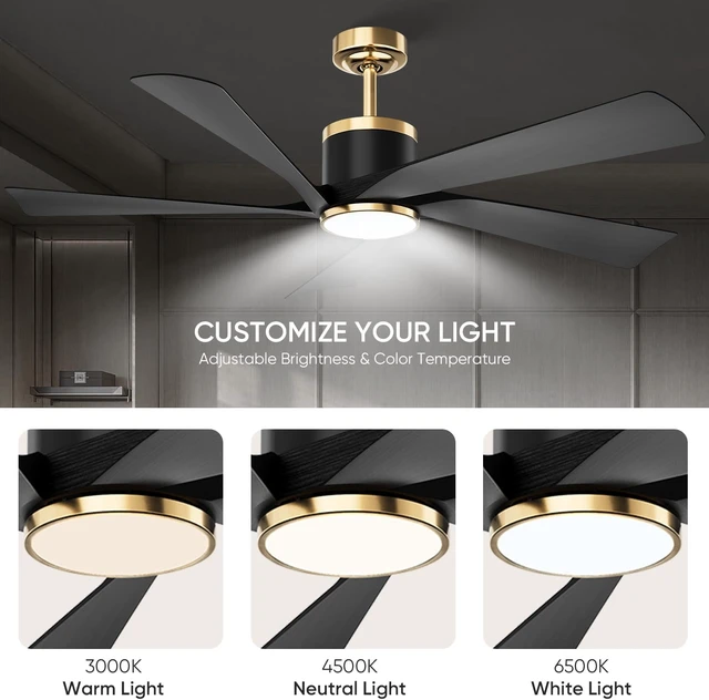 Alt view image 3 of 7 - TXCSLY 52" Modern Black Gold Ceiling Fan with Light & Remote Indoor/Outdoor