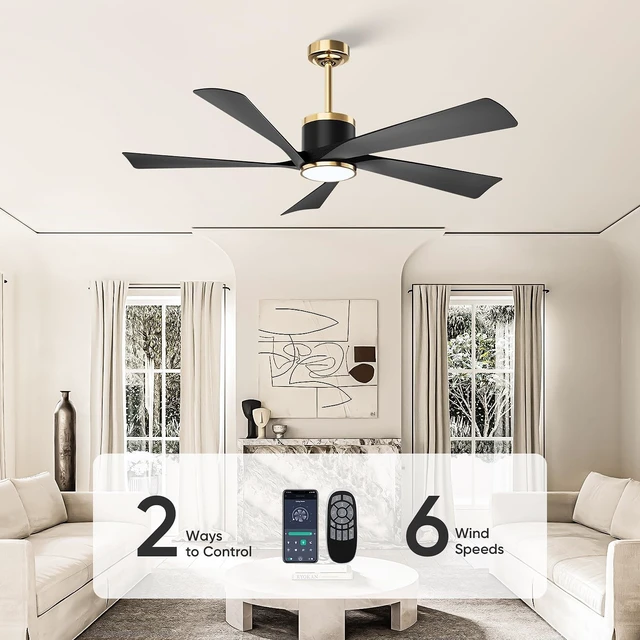 Alt view image 5 of 7 - TXCSLY 52" Modern Black Gold Ceiling Fan with Light & Remote Indoor/Outdoor