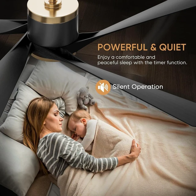 Alt view image 4 of 7 - TXCSLY 52" Modern Black Gold Ceiling Fan with Light & Remote Indoor/Outdoor