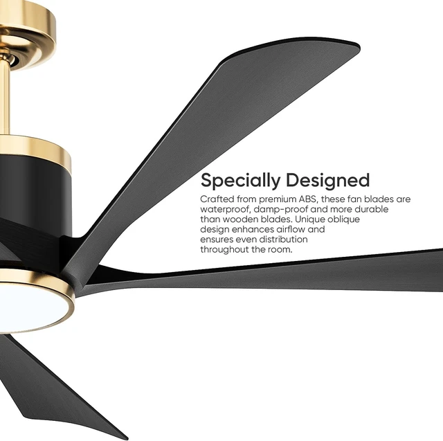 Alt view image 7 of 7 - TXCSLY 52" Modern Black Gold Ceiling Fan with Light & Remote Indoor/Outdoor