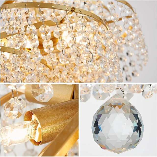 Alt view image 5 of 7 - WUZUPS Crystal Chandelier Semi Flushmount Ceiling Light Modern Lighting Fixture for Bedroom Hallway Bar Kitchen Bathroom, H 14.7" x W 14.7", Gold, G9 Base