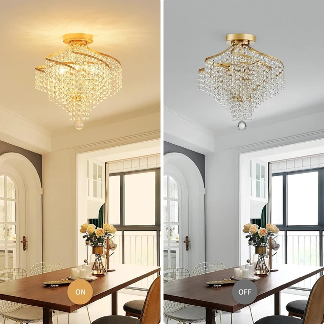 Alt view image 4 of 7 - WUZUPS Crystal Chandelier Semi Flushmount Ceiling Light Modern Lighting Fixture for Bedroom Hallway Bar Kitchen Bathroom, H 14.7" x W 14.7", Gold, G9 Base