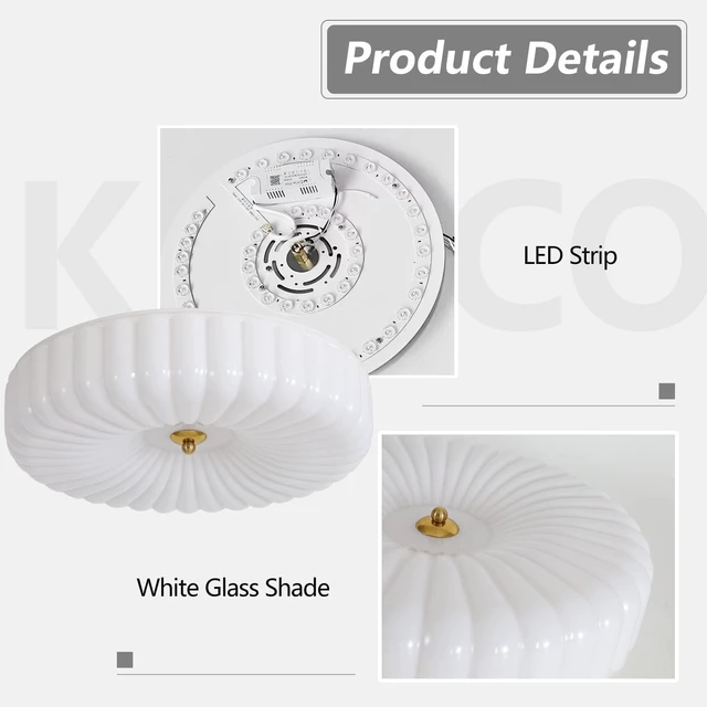 Alt view image 3 of 7 - KCO Large 15.7 Ribbed White Milk Glass 36W LED Flush Mount Ceiling Light