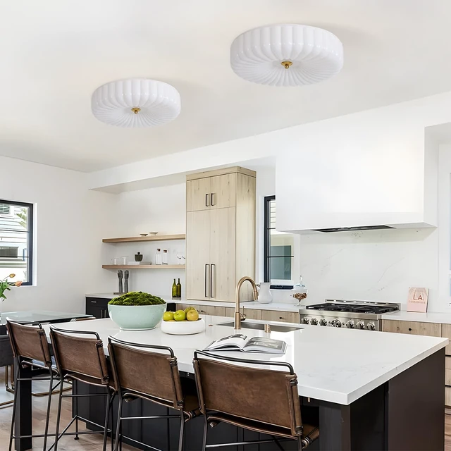 Alt view image 6 of 7 - KCO Large 15.7 Ribbed White Milk Glass 36W LED Flush Mount Ceiling Light