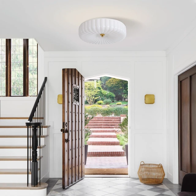 Alt view image 7 of 7 - KCO Large 15.7 Ribbed White Milk Glass 36W LED Flush Mount Ceiling Light
