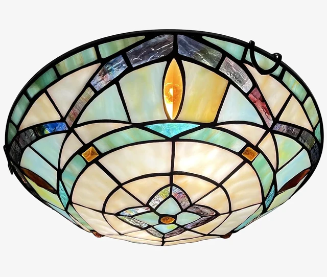 Main image of ARTZONE Tiffany Ceiling Lights, Stained Glass Ceiling Light 2-Lights 12 Inch Tiffany Flush Mount Ceiling Light for Bedroom Dining Living Room Entryway Foyer