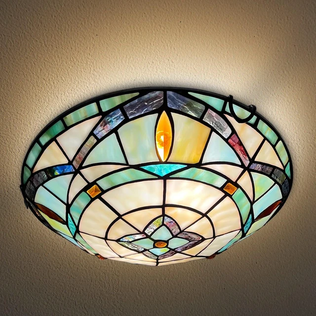 Alt view image 2 of 7 - ARTZONE Tiffany Ceiling Lights, Stained Glass Ceiling Light 2-Lights 12 Inch Tiffany Flush Mount Ceiling Light for Bedroom Dining Living Room Entryway Foyer