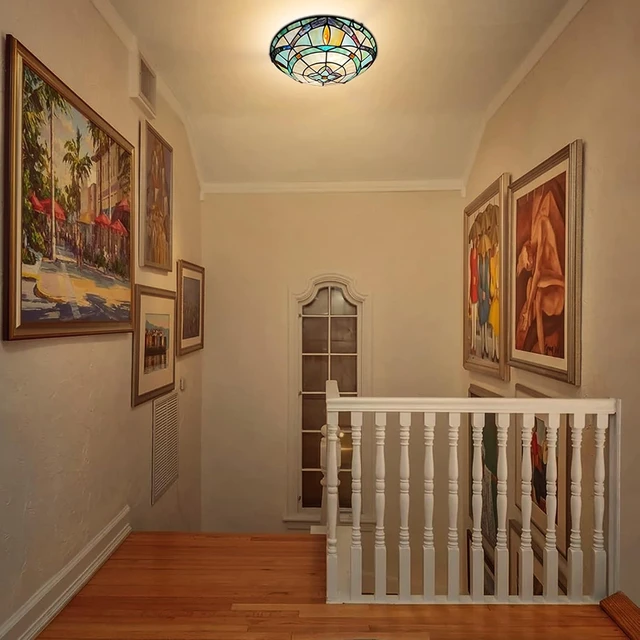 Alt view image 4 of 7 - ARTZONE Tiffany Ceiling Lights, Stained Glass Ceiling Light 2-Lights 12 Inch Tiffany Flush Mount Ceiling Light for Bedroom Dining Living Room Entryway Foyer