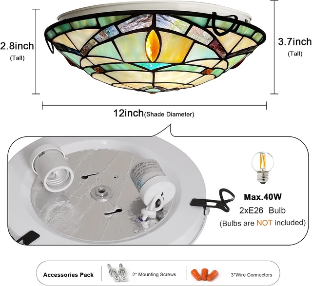 Alt view image 6 of 7 - ARTZONE Tiffany Ceiling Lights, Stained Glass Ceiling Light 2-Lights 12 Inch Tiffany Flush Mount Ceiling Light for Bedroom Dining Living Room Entryway Foyer
