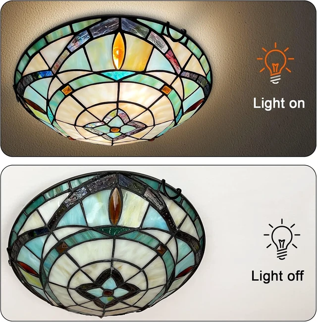 Alt view image 7 of 7 - ARTZONE Tiffany Ceiling Lights, Stained Glass Ceiling Light 2-Lights 12 Inch Tiffany Flush Mount Ceiling Light for Bedroom Dining Living Room Entryway Foyer