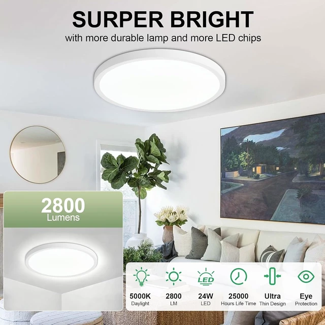 Alt view image 3 of 7 - 6Pack LED Flush Mount Ceiling Light: 12 inch Super Slim 5000K Dimmable Kitchen Lighting Fixtures Ceiling - 24W White Low Profile Ceiling Lamp for Bedroom Garage Hallway