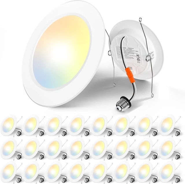 Main image of Amico Recessed Lighting 5/6 Inch, 24 Pack 5CCT Flat LED Can Lights, White