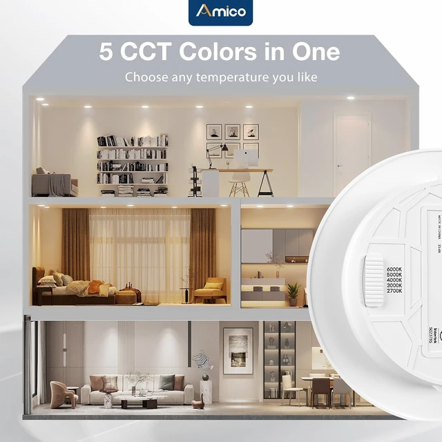 Alt view image 4 of 6 - Amico Recessed Lighting 5/6 Inch, 24 Pack 5CCT Flat LED Can Lights, White