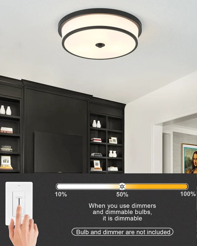 Alt view image 5 of 7 - 16 inch Flush Mount Ceiling Light, 3-Light Close to Ceiling Light Fixtures with Black Finish for Livingroom Bedroom Kitchen Diningroom(Black)