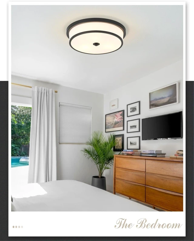 Alt view image 6 of 7 - 16 inch Flush Mount Ceiling Light, 3-Light Close to Ceiling Light Fixtures with Black Finish for Livingroom Bedroom Kitchen Diningroom(Black)