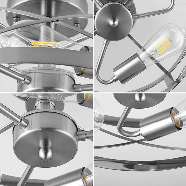 Alt view image 4 of 7 - Modern 3-Light Semi-Flush Mount Ceiling Light 13 Inches Round Lighting Fixtures for Kitchen Island Dining Room Bedroom Farmhouse Foyer Hallway Front Door, Brushed Nickel Finish