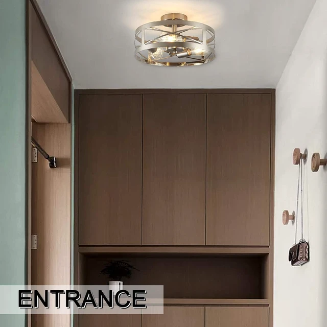 Alt view image 5 of 7 - Modern 3-Light Semi-Flush Mount Ceiling Light 13 Inches Round Lighting Fixtures for Kitchen Island Dining Room Bedroom Farmhouse Foyer Hallway Front Door, Brushed Nickel Finish