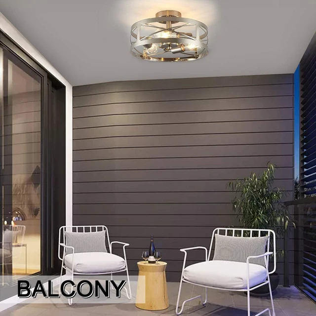 Alt view image 7 of 7 - Modern 3-Light Semi-Flush Mount Ceiling Light 13 Inches Round Lighting Fixtures for Kitchen Island Dining Room Bedroom Farmhouse Foyer Hallway Front Door, Brushed Nickel Finish