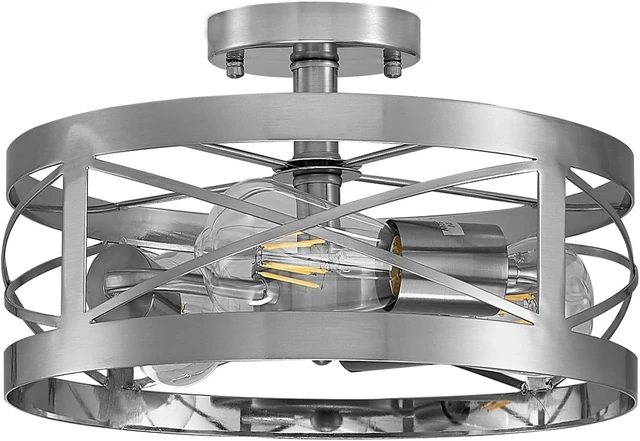 Alt view image 2 of 7 - Modern 3-Light Semi-Flush Mount Ceiling Light 13 Inches Round Lighting Fixtures for Kitchen Island Dining Room Bedroom Farmhouse Foyer Hallway Front Door, Brushed Nickel Finish