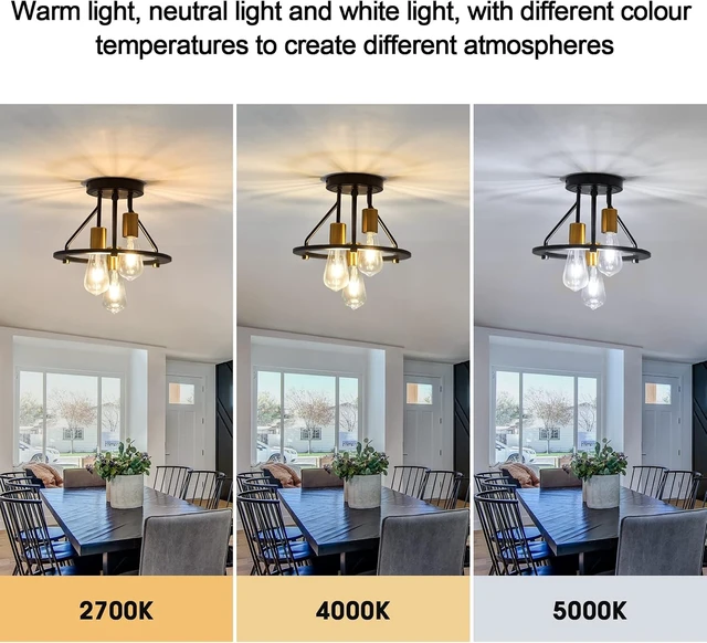 Alt view image 5 of 7 - Industrial Semi Flush Mount Ceiling Light Fixture 3-Light Matte Black and Gold Chandelier E26 Farmhouse Ceiling Lamp for Entryway Hallway Bedroom Passway Balcony