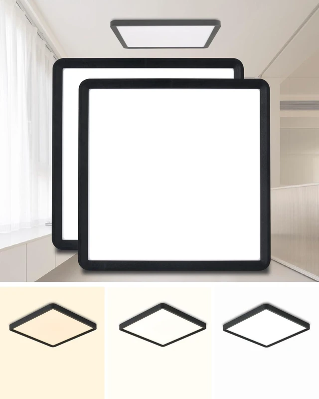Main image of Square Led Flush Mount Ceiling Light,16 Inch 40w 3820lm led Light 3000k,4000k,6000k CCT Selectable,Flat Panel Super Slim Led Ceiling Light Fixture,for Living Dining Kitchen Bedroom Room (2Pack-Black)