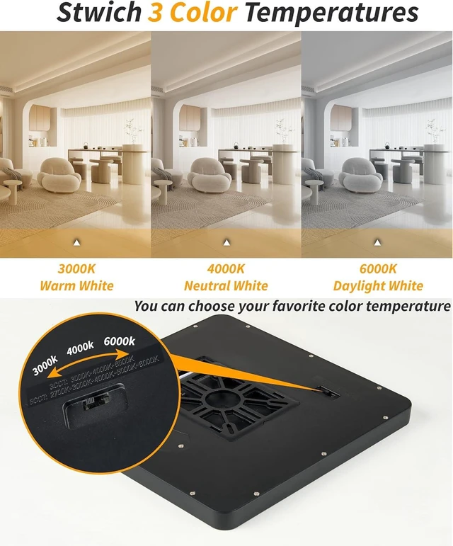 Alt view image 5 of 7 - Square Led Flush Mount Ceiling Light,16 Inch 40w 3820lm led Light 3000k,4000k,6000k CCT Selectable,Flat Panel Super Slim Led Ceiling Light Fixture,for Living Dining Kitchen Bedroom Room (2Pack-Black)