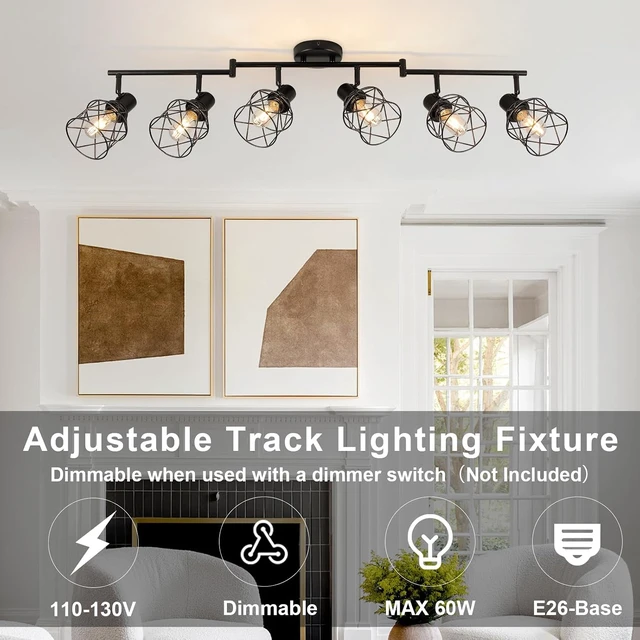 Alt view image 5 of 7 - WILON Track Lighting Kit 6 Way Ceiling Spotlight-Industrial Flush Mount Ceiling Light Black Kitchen Ceiling Light Fixtures Kitchen Track Lighting Flexibly Rotatable Light Head E26 Base