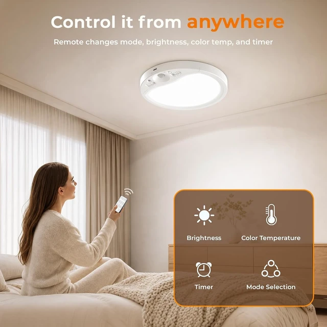 Alt view image 7 of 7 - TANBABY Rechargeable Motion Sensor Ceiling Light Indoor with Remote, 4 Pack
