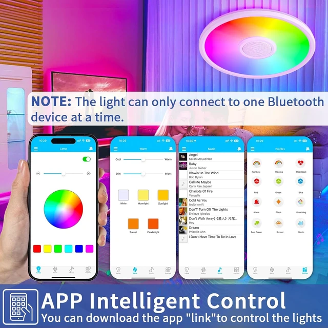 Alt view image 4 of 7 - RGB LED Ceiling Light with Bluetooth Speaker, 24W 11inch Music Lamp