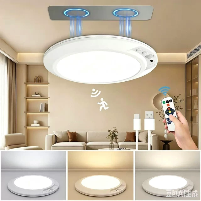 Alt view image 7 of 7 - Rechargeable Motion Sensor Ceiling Light with Remote