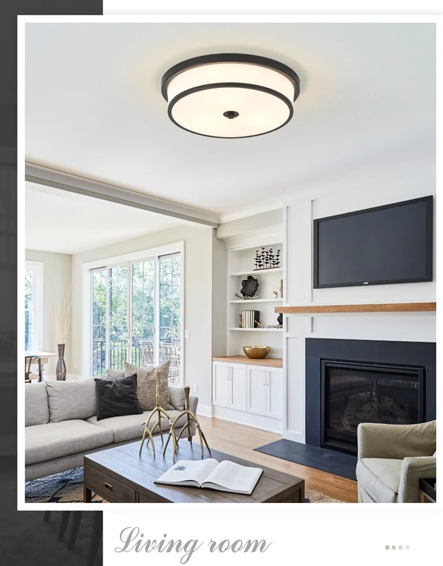 Alt view image 7 of 7 - 16 inch Flush Mount Ceiling Light, 3-Light Close to Ceiling Light Fixtures with Black Finish for Livingroom Bedroom Kitchen Diningroom(Black)