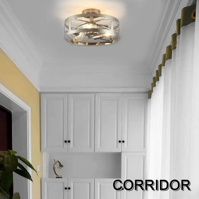 Alt view image 6 of 7 - Modern 3-Light Semi-Flush Mount Ceiling Light 13 Inches Round Lighting Fixtures for Kitchen Island Dining Room Bedroom Farmhouse Foyer Hallway Front Door, Brushed Nickel Finish