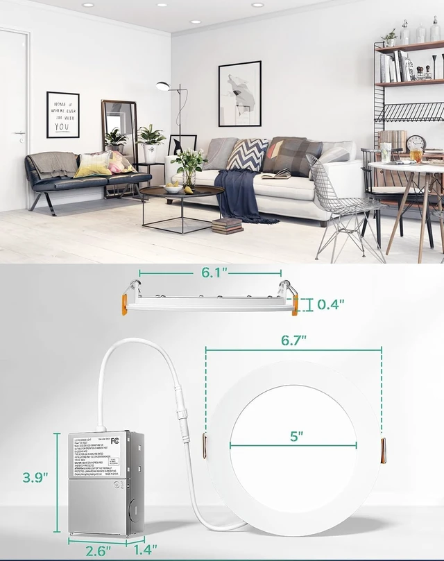 Alt view image 7 of 7 - 12 Pack 6 Inch Ultra-Thin LED Recessed Ceiling Light with Junction Box, 6000K Can Lights, 12W 110W Eqv, recessed Lighting 6 inch led Lights, 1050LM High Brightness LED Lights