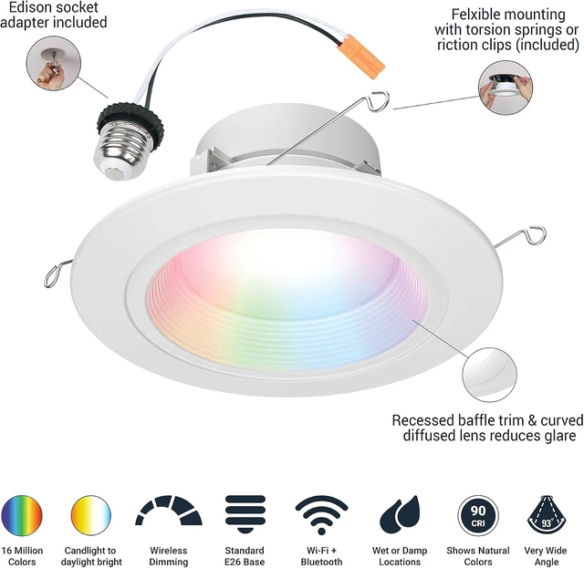 Alt view image 2 of 7 - HALO RL LED Recessed Lighting 5/6 in Smart WiFi RGBWW Canless ceiling Light
