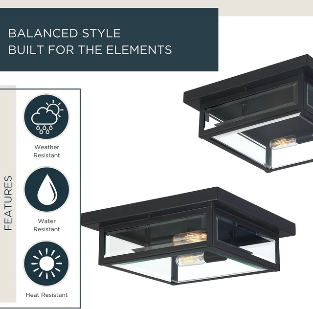 Alt view image 2 of 7 - Quoizel Westover 12" Outdoor Flush Mount Ceiling Light, Earth Black