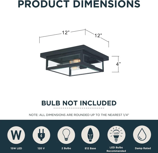 Alt view image 3 of 7 - Quoizel Westover 12" Outdoor Flush Mount Ceiling Light, Earth Black