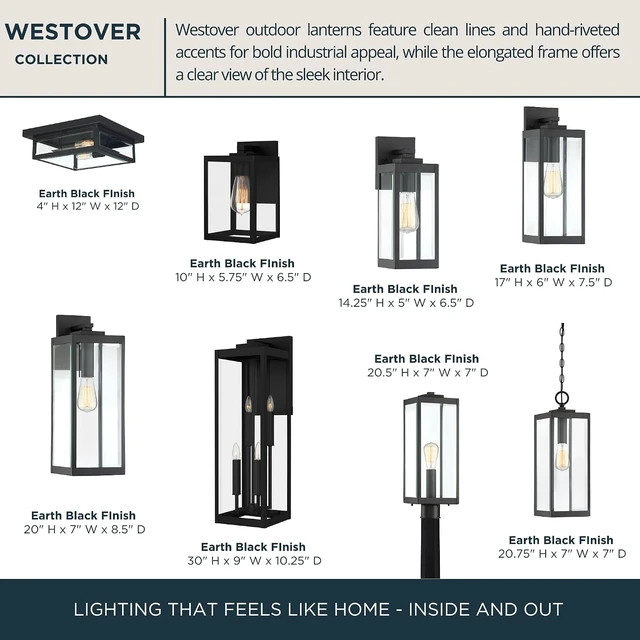 Alt view image 5 of 7 - Quoizel Westover 12" Outdoor Flush Mount Ceiling Light, Earth Black