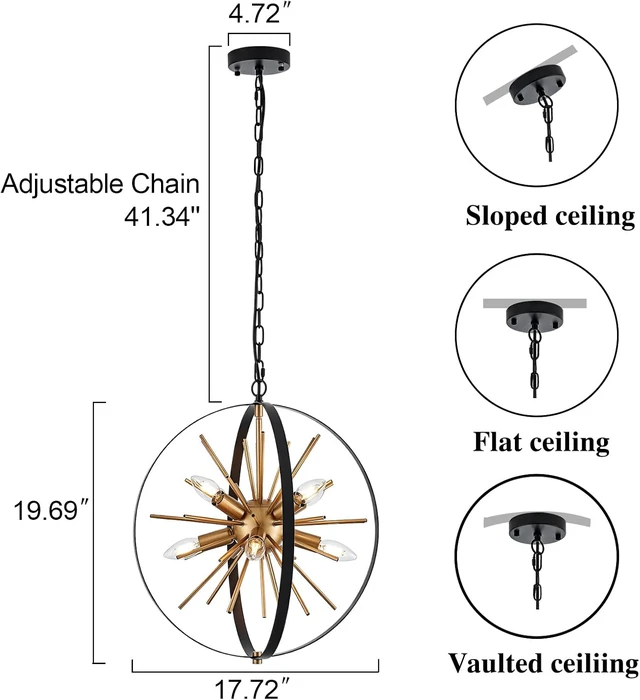 Alt view image 2 of 7 - Black Gold Sputnik Chandelier, Starburst Firework Pendant Light fixtures