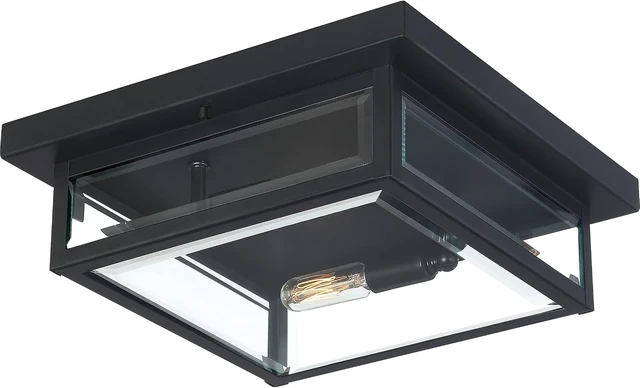 Alt view image 7 of 7 - Quoizel Westover 12" Outdoor Flush Mount Ceiling Light, Earth Black
