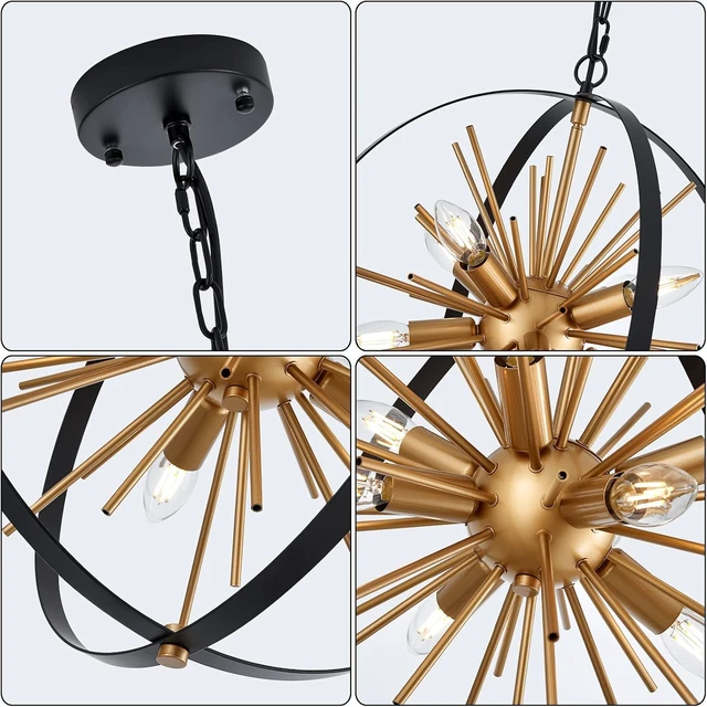 Alt view image 3 of 7 - Black Gold Sputnik Chandelier, Starburst Firework Pendant Light fixtures