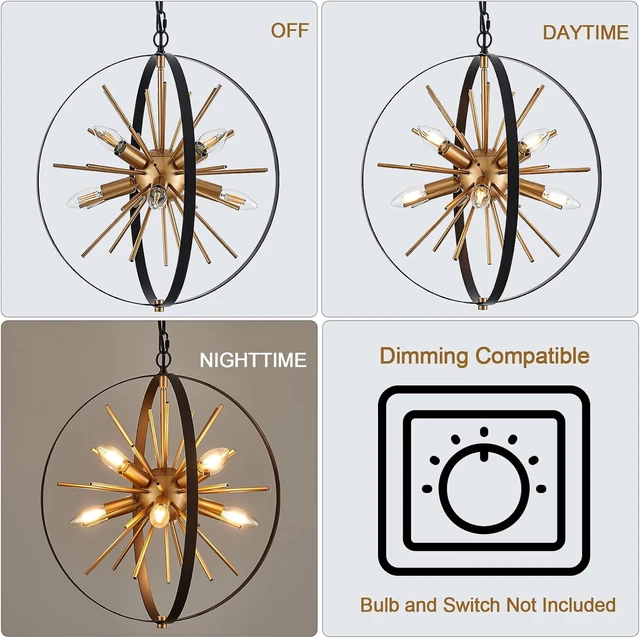 Alt view image 4 of 7 - Black Gold Sputnik Chandelier, Starburst Firework Pendant Light fixtures
