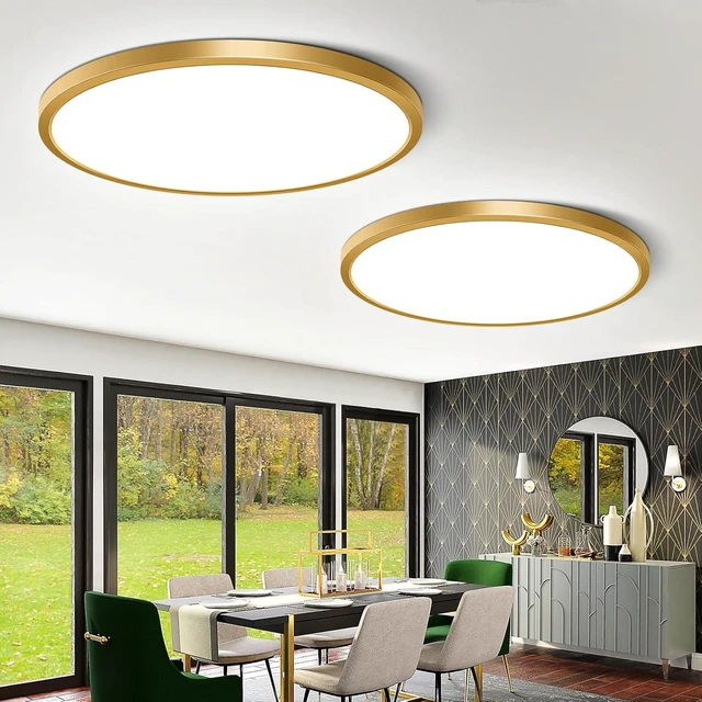 Main image of 12 Inch Gold Flush Mount Ceiling Light, 2 Pack 24W 3200LM 5000K Daylight White LED Ceiling Light Fixture, Ultra Thin Round Flat Ceiling Light for Bedroom, Kitchen, Bathroom, Hallway