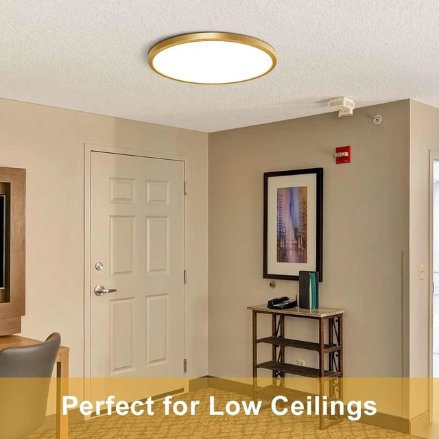 Alt view image 2 of 7 - 12 Inch Gold Flush Mount Ceiling Light, 2 Pack 24W 3200LM 5000K Daylight White LED Ceiling Light Fixture, Ultra Thin Round Flat Ceiling Light for Bedroom, Kitchen, Bathroom, Hallway