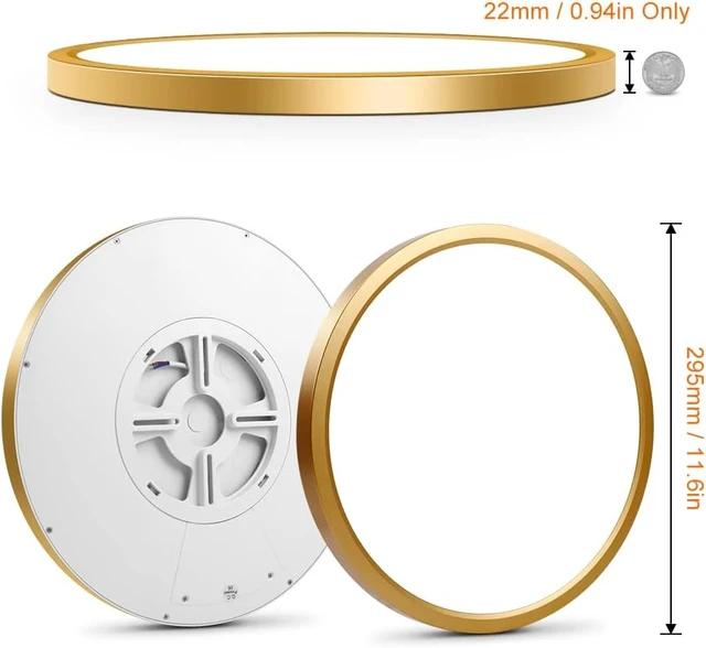 Alt view image 3 of 7 - 12 Inch Gold Flush Mount Ceiling Light, 2 Pack 24W 3200LM 5000K Daylight White LED Ceiling Light Fixture, Ultra Thin Round Flat Ceiling Light for Bedroom, Kitchen, Bathroom, Hallway