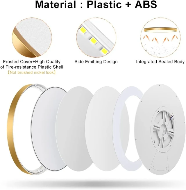 Alt view image 3 of 7 - 9 Inch Gold LED Flush Mount Ceiling Light, 5000K Daylight White Low Profile LED Ceiling Light, 18W 1800LM, Round Slim Flat Ceiling Lights Fixture for Closets Bedroom Hallway Stairwells Porch